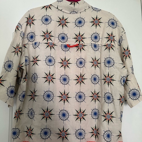 By Anthropologie Short-Sleeve Linen Buttondown Shirt Star Geometric Print Sz XS - Picture 10 of 10
